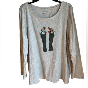Talbots Women's Plus Top 2X Graphic Long Sleeve tee Floral 100% Cotton Pullover